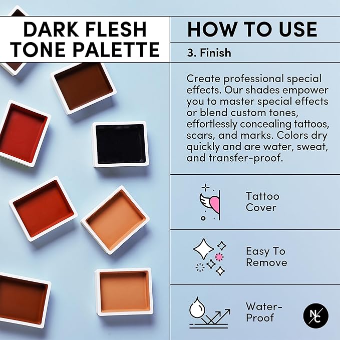 12 Color Dark Flesh Tone Alcohol Activated Makeup Palette Kit - Includes Alcohol Activator and Moisturizing Remover - Waterproof Makeup for Professional Makeup Artists-Velvo Beauty