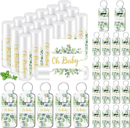 18 Sets Baby Shower Bridal Shower Favors for Guests Bulk Lip Balm and Lipstick Holder Keychains Set Baby Shower Bridal Shower Goodies Bags Thank You Gifts for Guests(Eucalyptus Baby)-Velvo Beauty