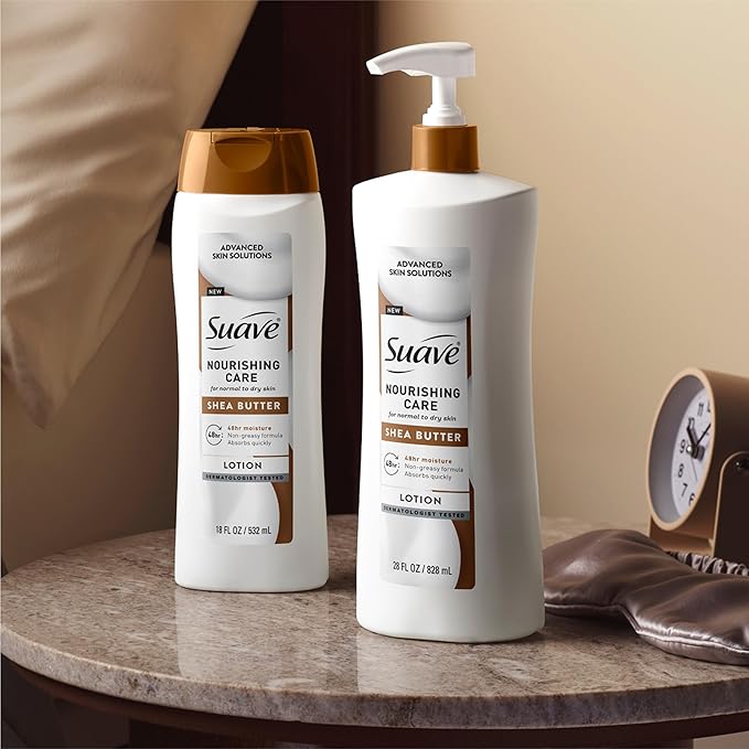 Suave Nourishing Care Hand & Body Lotion with Shea Butter for Women, Deep Moisture for Dry Skin, Fast Absorbing, Allergen Free Moisturizing Cream, 18FL OZ, 6 Pack-Velvo Beauty