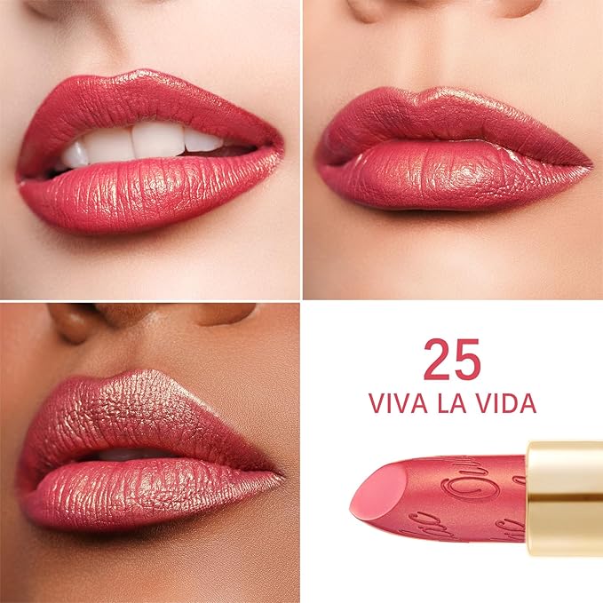 Oulac Metallic Orange & Coral Pink Lipstick Set - 2PCS Vegan Lightweight Hydrating Formula with High Impact Lip Color for Full Coverage Lip Makeup, Christmas Gifts for Women, 05+25-Velvo Beauty