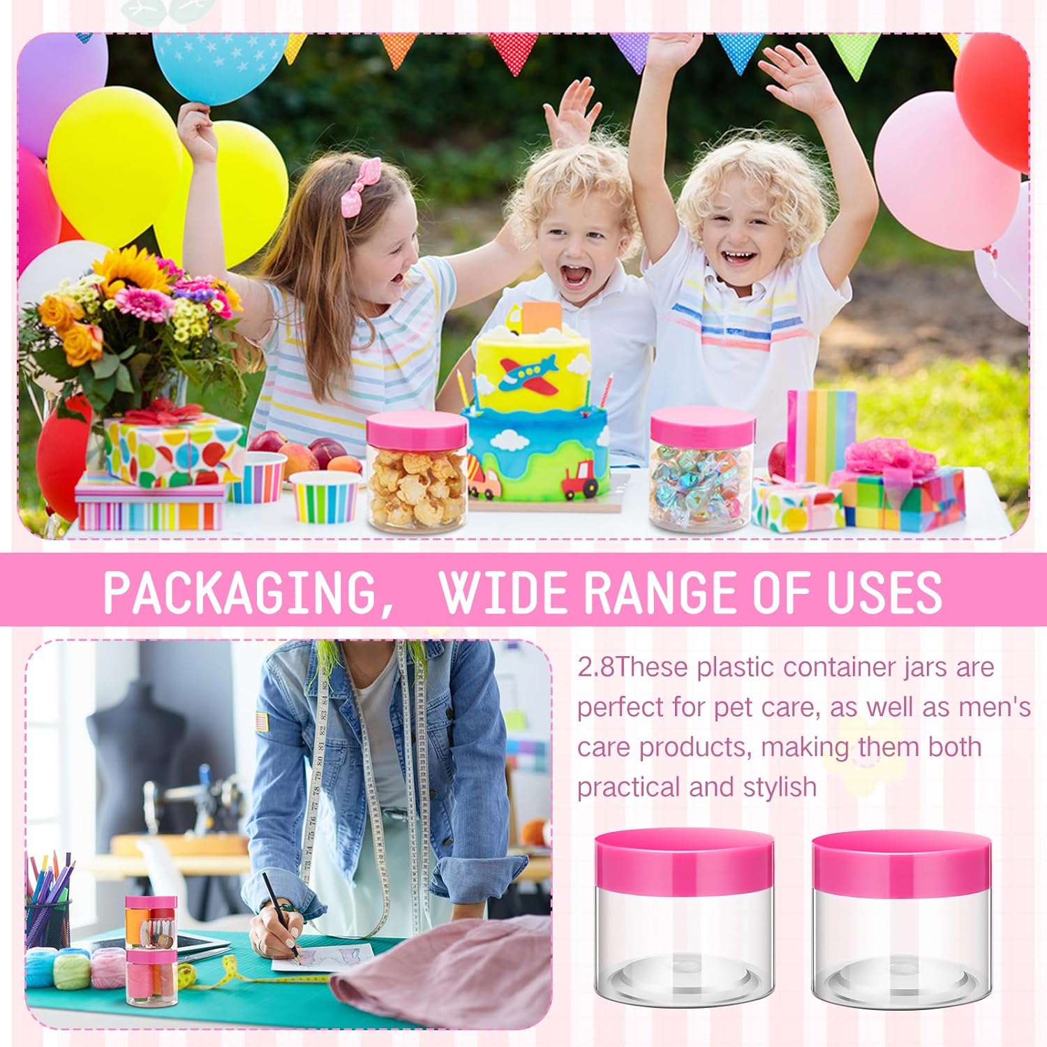 SATINIOR 100 Pcs Plastic Jars with Lids Small Containers Lids Wide Mouth Small Plastic Containers for Lotion Cream Rhinestones Body Butters Travel Storage(6 oz, Pink)-Velvo Beauty