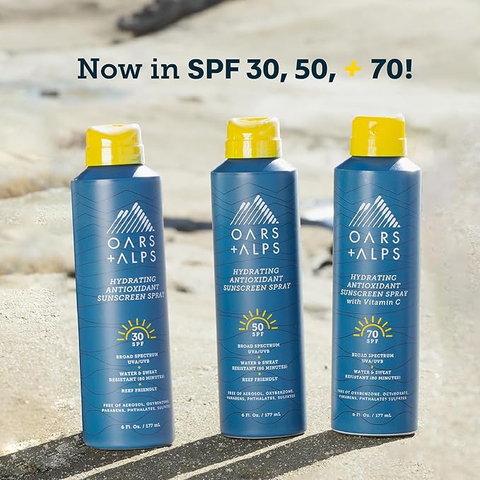 Oars + Alps Hydrating SPF 30 Sunscreen Spray, Naturally Derived Skin Care Infused with Vitamin C and Antioxidants, Water and Sweat Resistant, 6 Oz, 1 Pack-Velvo Beauty