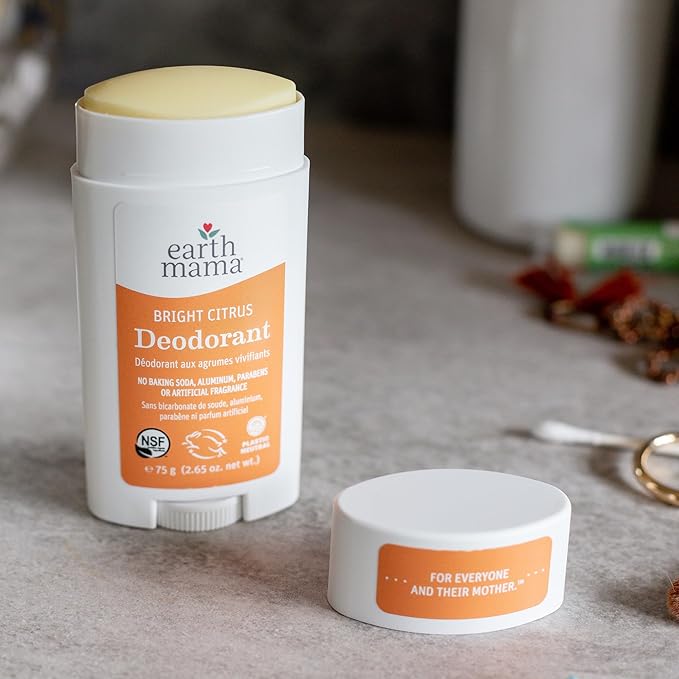 Earth Mama Bright Citrus Deodorant | Safe for Sensitive Skin, Pregnancy and Breastfeeding, Contains Organic Grapefruit and Calendula, No Baking Soda or Aluminum, 2.65-Ounce (2-Pack)-Velvo Beauty