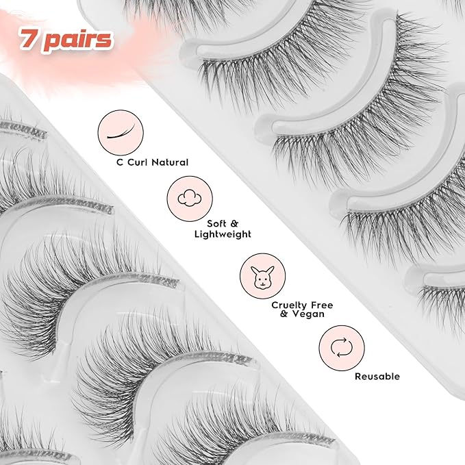 False Lashes Natural Look Wispy Eyelashes 13MM Eye Lash Pack for Daily C Curl Natural Lashes 7 Pair Siligli-Velvo Beauty