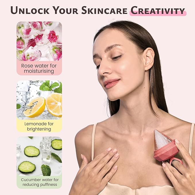 Rena Chris Ice Roller for Face: Diamond Ice Facial Roller, Reach Detailed Areas, De-Puff Eye Bags, Reusable Silicone Massage Ice Mold with Face Wash Wristband, Skin Care Tools for Women(Pink)-Velvo Beauty