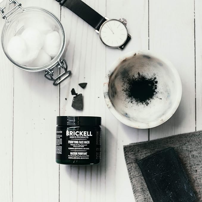 Brickell Men's Purifying Charcoal Face Mask Skin Care Product, Natural and Organic Activated Charcoal Facial Mask With Detoxifying Kaolin Clay, 4 Ounce, Unscented-Velvo Beauty