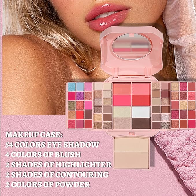 Makeup Eyeshadow Palettes,64 Colors Protable Multifunction Blush Highlighter Contour Palettes with Matte Shimmer Pearl Makeup Effect for Daily Party Makeup - High Pigment Waterproof #6-Velvo Beauty