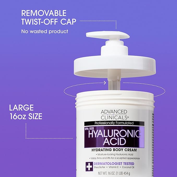 Advanced Clinicals Hyaluronic Acid Body Lotion & Face Moisturizer W/Vitamin E | Hydrating Firming Lotion Minimizes Look Of Wrinkles, Stretch Marks, & Crepey & Dry Skin | Skin Care Products, 16 Oz-Velvo Beauty