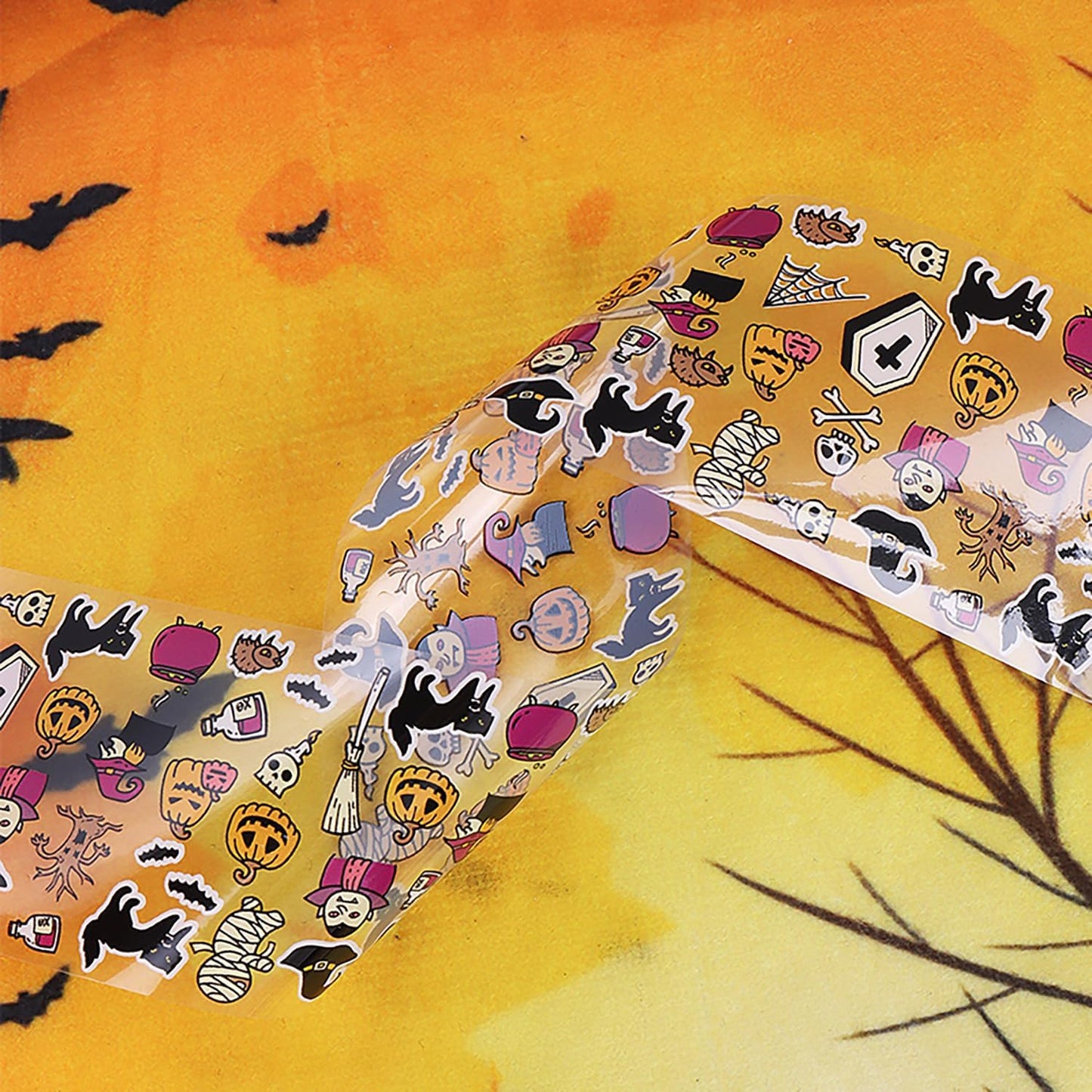 10 Rolls Halloween Nail Transfer Foil Stickers Set Halloween Theme Nail Art Foils Decals Cartoon Design Nail Foil Transfers Pumpkin Bat Ghost Skull Cat Nail Decorations for Women Manicure Supplies-Velvo Beauty