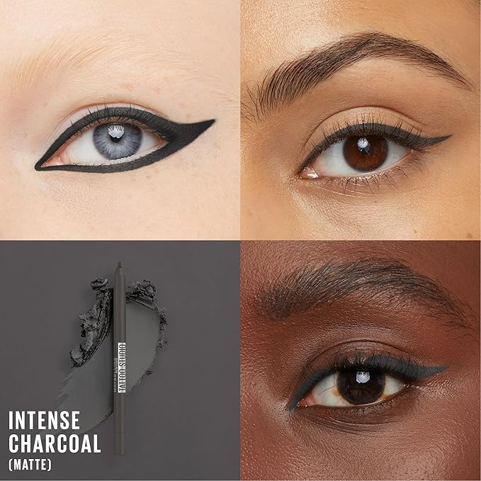 Maybelline TattooStudio Long-Lasting Sharpenable Eyeliner Pencil, Glide on Smooth Gel Pigments with 36 Hour Wear, Waterproof, Intense Charcoal, 1 Count-Velvo Beauty