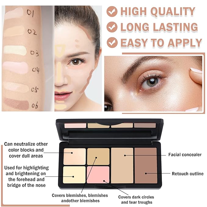 Cream Concealer Contour Makeup Palette Cream Foundation Palette for Dark Circles Professional Concealer Full Coverage Face Highlighter Contour Makeup Palette with Brush - 02 Concealer-Velvo Beauty