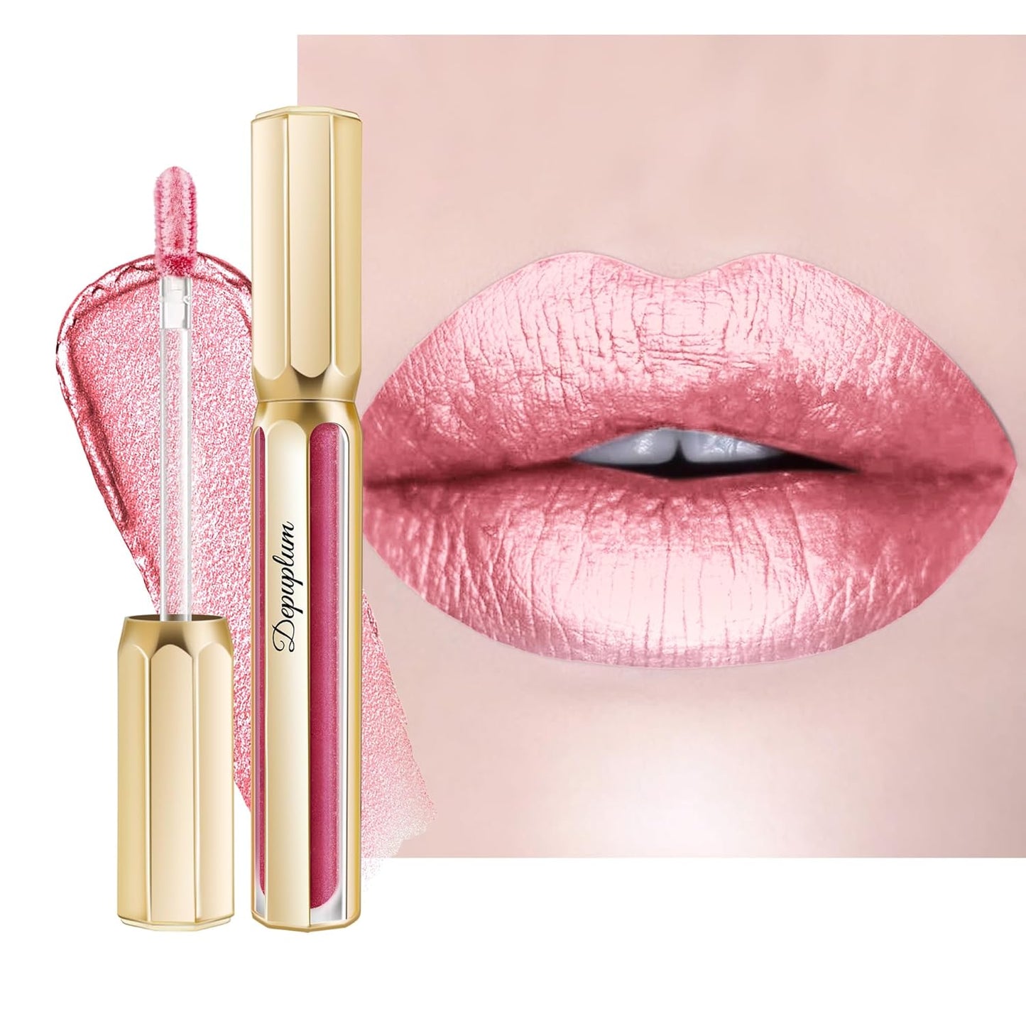 light Pink Lipsticks for Women Metallic Lipstick Long Lasting Non Stick Cup Lip Gloss, Shimmer Lightweight Hydrating Full Coverage Lip Color, DP114 Daytime-Velvo Beauty