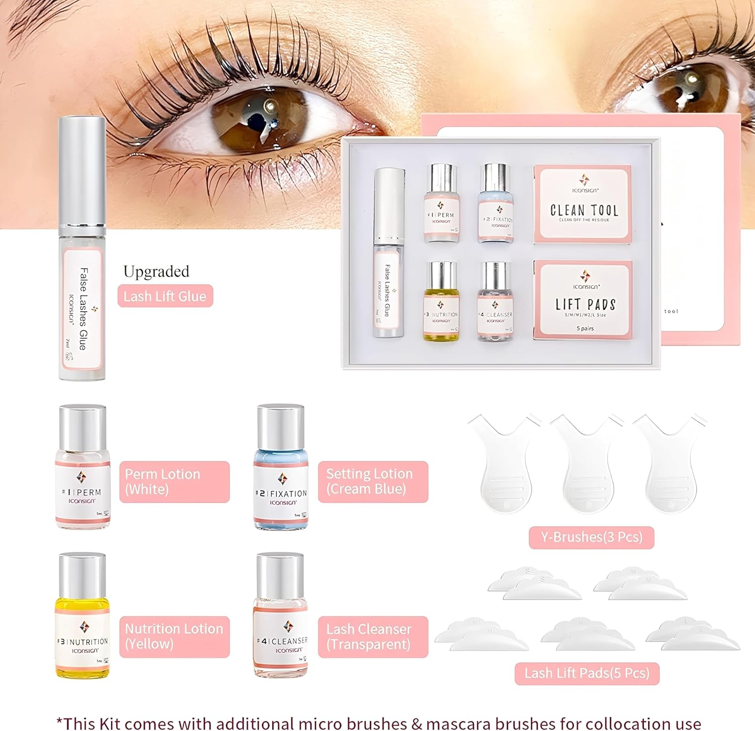 ICONSIGN Lash Lift Kit, Professional Salon Semi-Permanent Curling Eyelash Perm Kit with Lash Shields, Eye Gel Pads and Brushes-Velvo Beauty