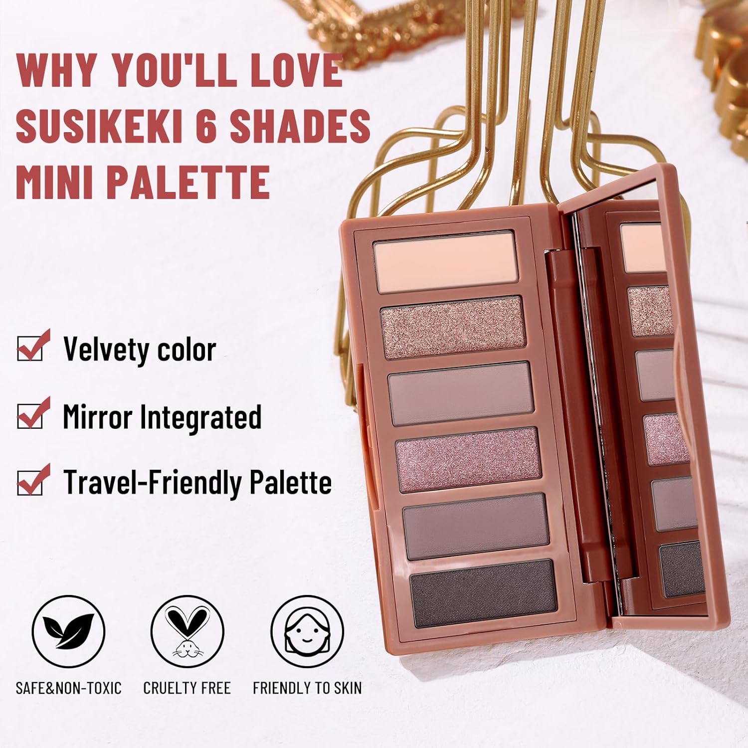 6 Colors Mini Eyeshadow Makeup Palette Rosy Neutral Nude Eye Shadow Shimmer & Matte Make Up Pallet with Mirror Highly Pigmented Long Lasting Waterproof Travel Size Gift Kit 02-Velvo Beauty
