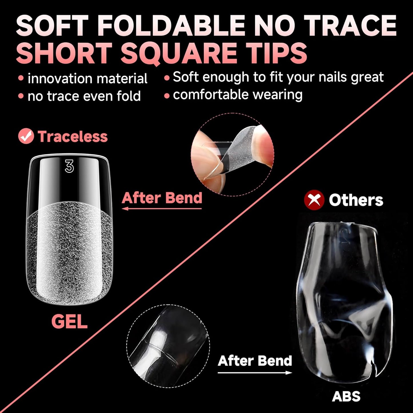 UNA GELLA Short Square Nail Tips, 600PCS Square Gel Nails Tips Pre Etched Full Cover Soft Gel Press on Nails No C Curve For Women Girl DIY French & Chrome Style Salon At Home 12 Sizes-Velvo Beauty