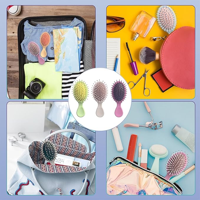 6 Pieces Mini Wet Hair Brush, Travel Detangling Brush, for Most Hair Types, with Ease Knots Without Tears or Breakage, Multicolor-Velvo Beauty