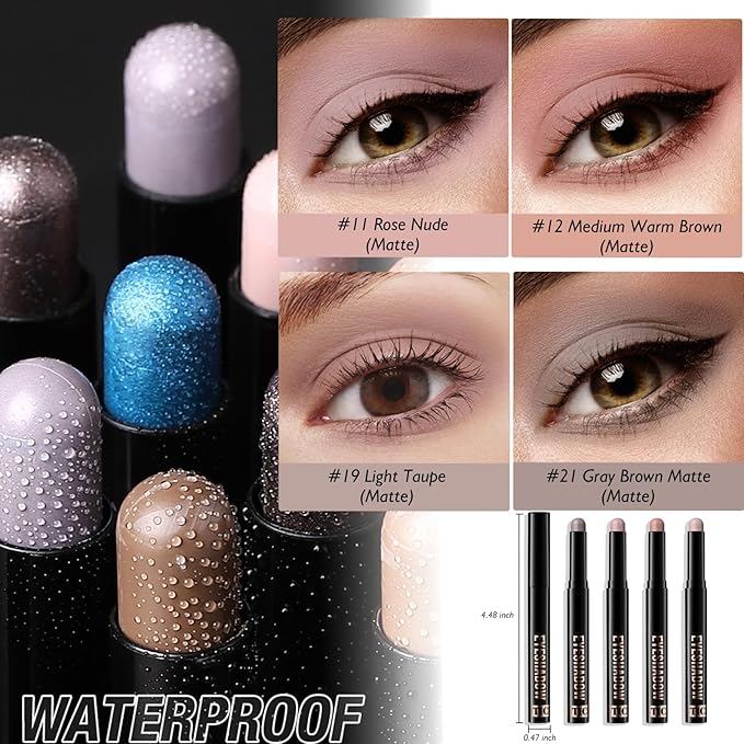 Eyeshadow Stick Rose Nude, Matte Cream Eye Shadow Stick Waterproof Pink Eyeliner Brightener Pencil Crayon Long-Lasting Eye Highlighter Makeup for Older Women Easy to Use High Pigmented-Velvo Beauty