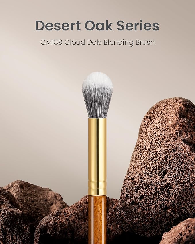 Desert Oak Series Dual Wool Highlighter Brush - Round Dome Goat Hair for Targeted Glow, Powder/Cream Highlight, Bubinga Handle (CM 189)-Velvo Beauty