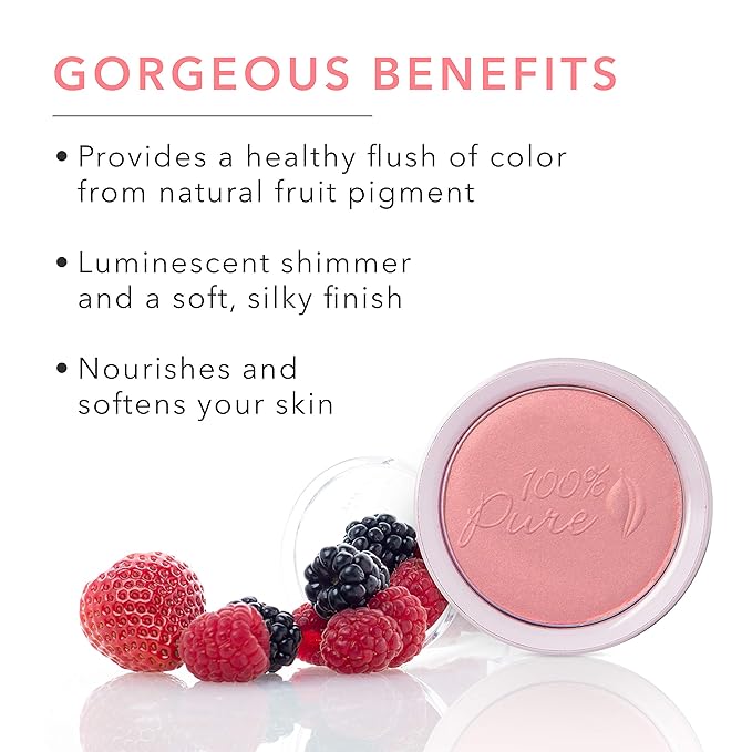 100% PURE Powder Blush (Fruit Pigmented), Chiffon, Soft Shimmery Finish, Nourishes Skin w/Rosehip Oil, Cocoa Butter, Natural Makeup (Soft Pink) - .32 oz-Velvo Beauty