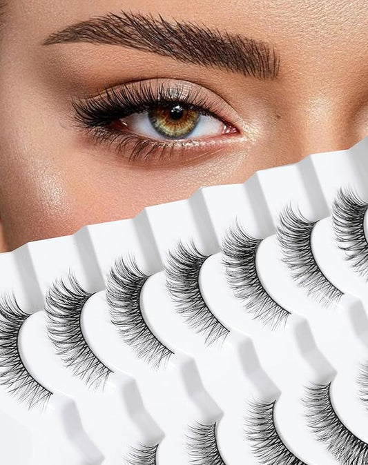 Cat Eye Lashes Wispy False Eyelashes Natural False Lashes Fox Eye Lashes Pack Demi Wispies Eyelashes Thick Mink Lashes Wispy Fake Lashes 7 Pairs-Velvo Beauty