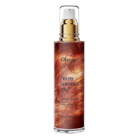 Shimmer Body Oil, Highlighter Makeup Smooth Glitter Glow Liquid Foundation for Face & Body,Liquid Illuminator Body Shimmer Lotion for Women (4# Golden Brown)-Velvo Beauty