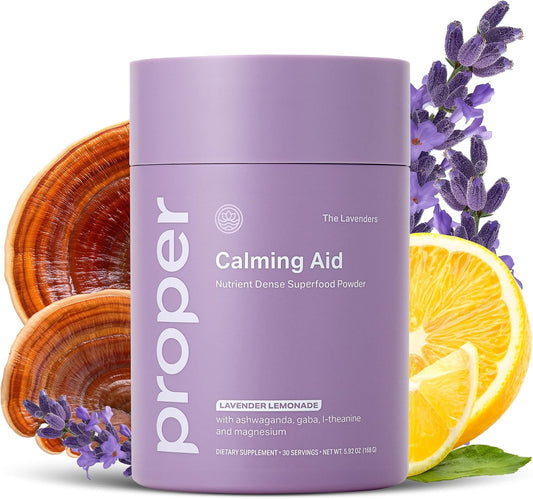 Proper, The Lavenders Calming Aid. Magnesium Supplement Relaxation Drink Mix with GABA, L-Theanine, Lavender, Lemon Balm, and Ashwagandha. Natural Calm Stress Support Supplements-Velvo Beauty