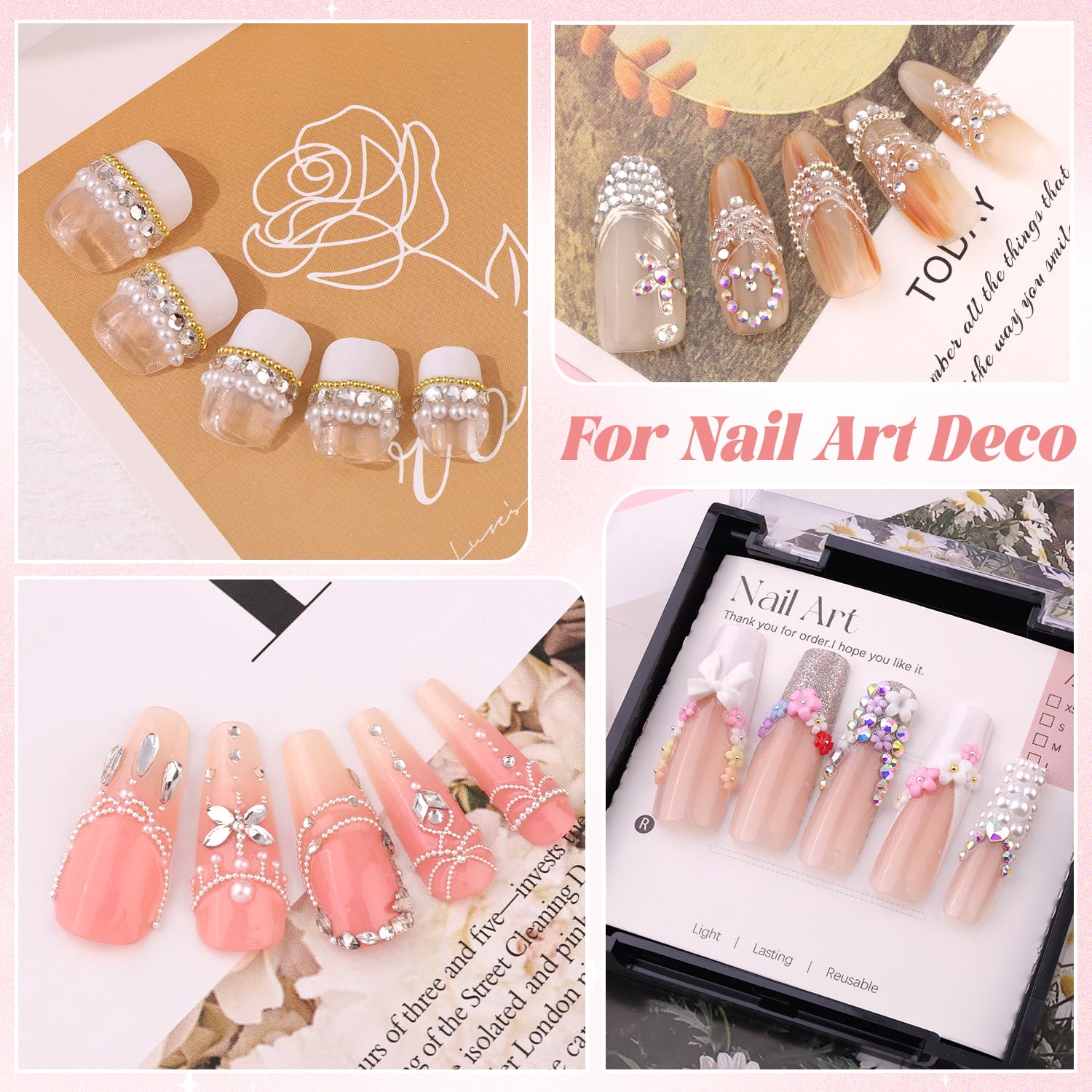 3600pcs Glass Transparent White Nail Rhinestones 6 Sizes(1.8/2/2.4/2.8/3/4mm) Flatback Crystal Nail Charms Jewels Decoration for Nail Art and Crafting, Tweezer and Pickup Pen included-Velvo Beauty