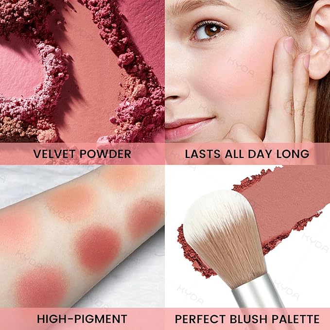 KYDA 6 Colors Blush Palette, Matte and Shimmer Blush Palette, Smooth Blendable Powder, Multiuse Blusher Makeup with Contour Highlighter-Set A-Velvo Beauty