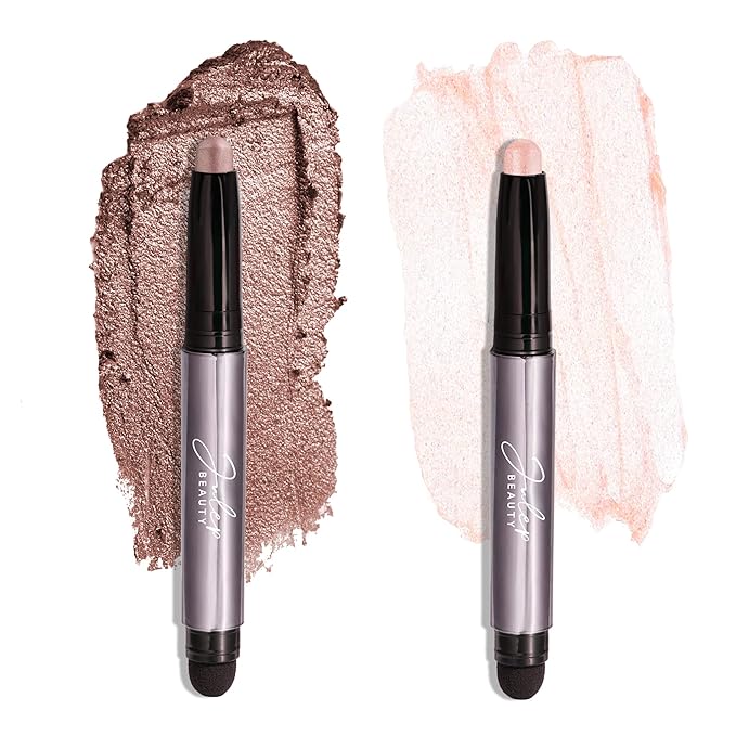 Julep Eyeshadow 101 Crème-to-Powder Waterproof Eyeshadow Stick Duo – Long-Lasting, Crease-Proof, Easy Apply with Built-in Smudger - Blush Pink Shimmer & Mink Mauve Shimmer-Velvo Beauty