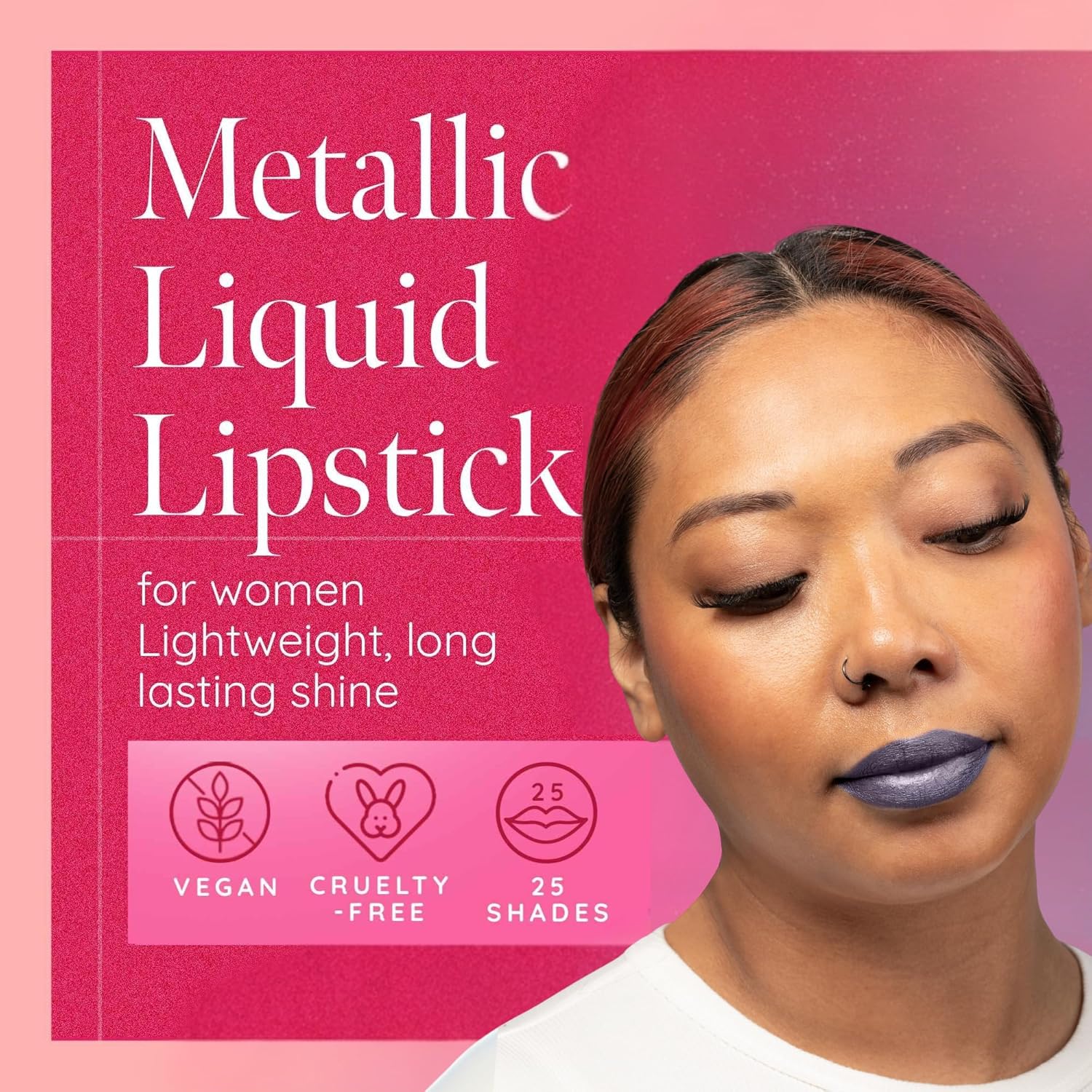 Aromi Violet Plum Metallic Liquid Lipstick | Dark Purple Lip Color with a Shimmery Finish, Vegan, Cruelty-free, Long-Lasting and Smudge Proof Lipstick (Silver Plum)-Velvo Beauty