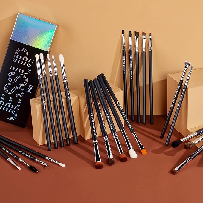 Jessup Eye Makeup Brushes Set Professonal 28pcs Premium Synthetic Eyeshadow Brush Eyeliner Brush Eyebrow Brush Blending Brush for Makeup Black T341-Velvo Beauty