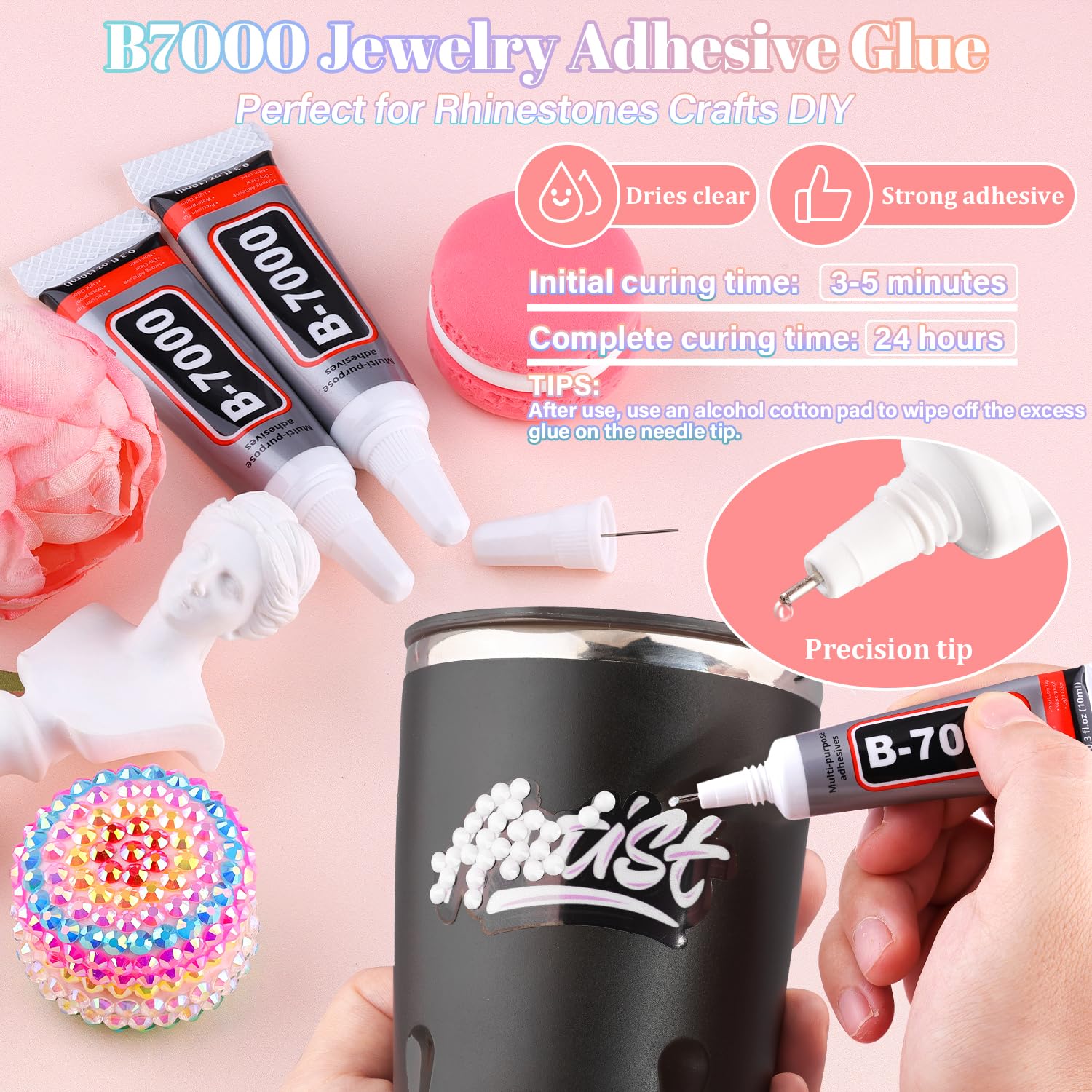 30000Pcs Resin Rhinestones for Bedazzling with 3Pcs B7000 Jewelry Glue, White Flatback Gems Rhinestones for Crafting, Clothing Tumblers Mugs Shoes Fabric Decor Nail Art-Velvo Beauty