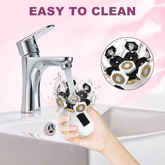Electric Razors for Women, Wet/Dry 7D Rechargeable Rotary Shaver for Legs, Water Resistant Grooming Kit - Electric Razors for Women, Facial Hair Removal, Bikini Trimmer, Lips - Gentle Hair Remo-Gold-Velvo Beauty