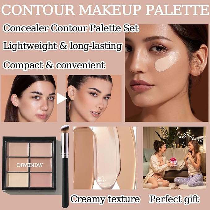 6 Colors Correcting Concealer Palette,Colors Corrector Palette,Moisturizing Full Coverage Liquid Foundation Cream Contour Makeup Palette with Brush-Velvo Beauty