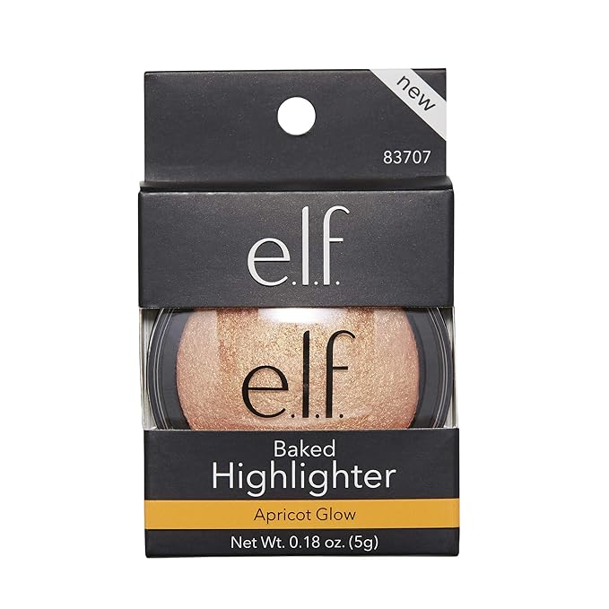 e.l.f., Baked Highlighter, Sheer, Shimmering, Hydrating, Blendable, Glides On, Creates a Radiant Glow, Nourishes, Apricot Glow, Infused with Vitamin E, Jojoba and Grape Oils, 0.16 Oz-Velvo Beauty