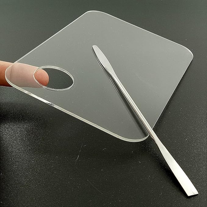 Set of 2 Acrylic Makeup Palette and Metal Spatula Acrylic Cosmetic Palette Cosmetic Artist Palette Mixing Palette with Spatula Nail Art Eye Shadow Lipsticks Mixing Makeup Tools, 10 x 15cm-Velvo Beauty