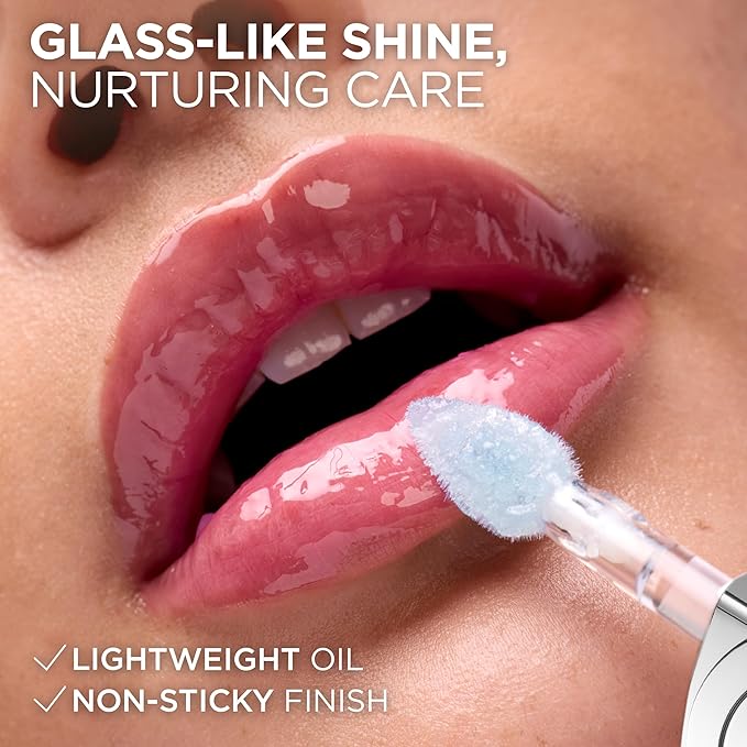 L'Oreal Paris Plump Ambition pH Hyaluron Lip Oil, Color Shifting Lip Tint with 24HR Hydration, Volumizing Shine and Lasting Color, 010 pH Cristal Ice-Velvo Beauty