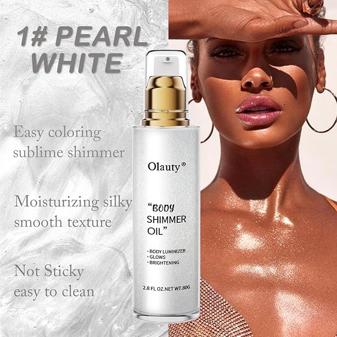 Shimmer Body Oil, Highlighter Makeup Smooth Glitter Glow Liquid Foundation for Face & Body,Liquid Illuminator Body Shimmer Lotion for Women (1# Pearl White)-Velvo Beauty