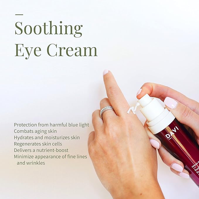 DAVI Soothing Eye Cream with Blue Light Protection | Under Eye Cream for Dark Circles and Puffiness | Anti-Aging Eye Cream for Dry Skin | All Natural | Non-GMO | Paraben-Free | Cruelty-Free | 1 Fl Oz-Velvo Beauty