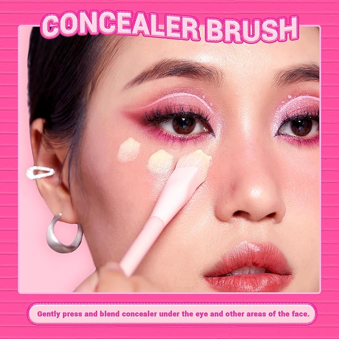 Jessup Foundation Brush and Concealer Brush, Pink Makeup Brushes Set 2Pcs Premium Synthetic Face Make up Brushes for Liquid Cream, T497-Velvo Beauty