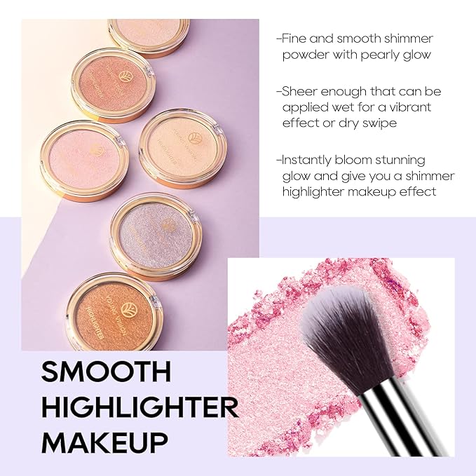 Baked Pink Highlighter Powder Palette, Makeup Highlighter Powder Palette Sheer Shimmering Finish Face Highlighters Makeup Iluminadores de Maquillaje #02 Mermaid Pink-Velvo Beauty