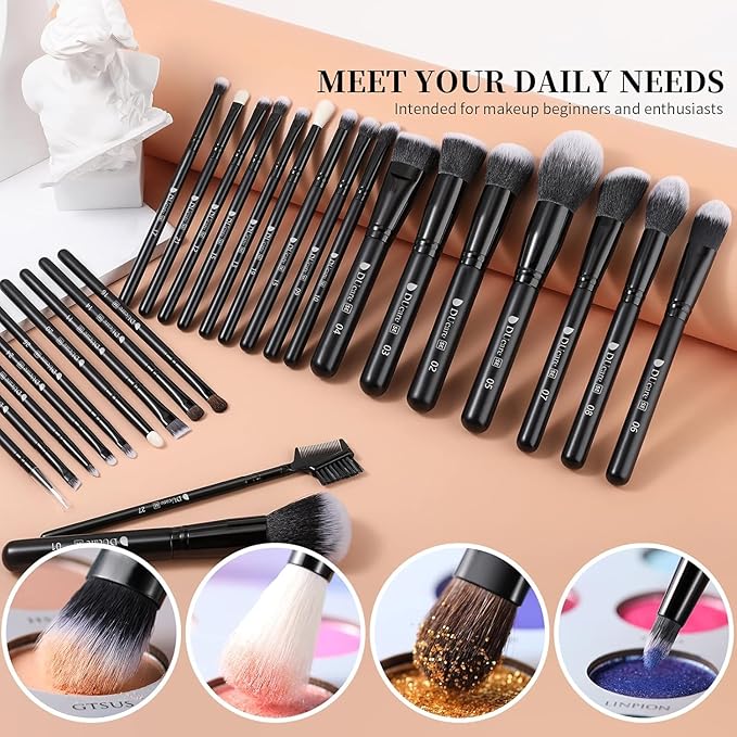 DUcare 27Pcs Makeup Brush Set Black Professional Premium Cosmetic Brushes for Foundation, Concealer, Eyeshadow, Blending, Powder, Contouring-Velvo Beauty