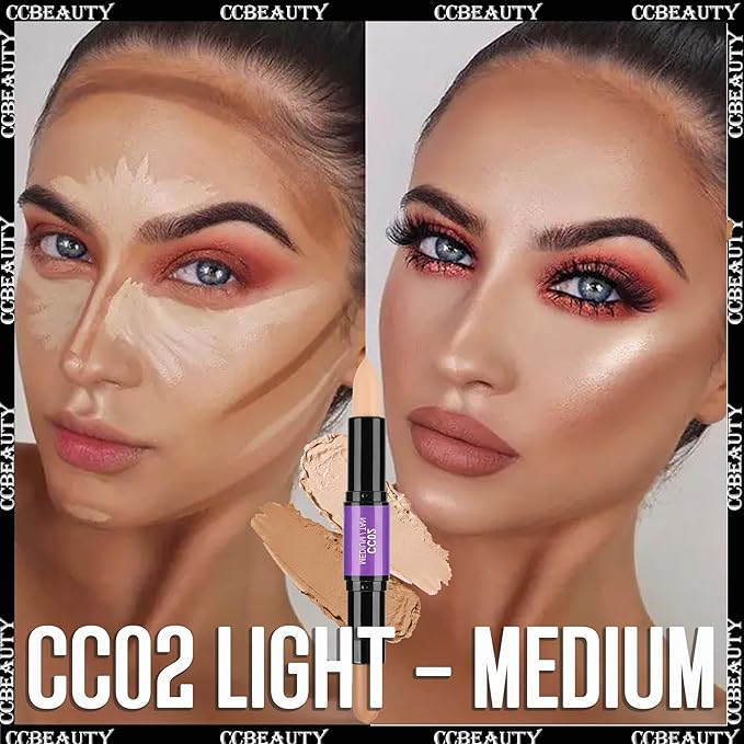 CCbeauty 2-IN-1 Matte Contour Stick Makeup,Cream Dual Highlighter Bronzer Stick, Highlighting & Contouring Kit, Highlight Concealer Sticks for Face Shaping, Long Lasting & Waterproof-Velvo Beauty