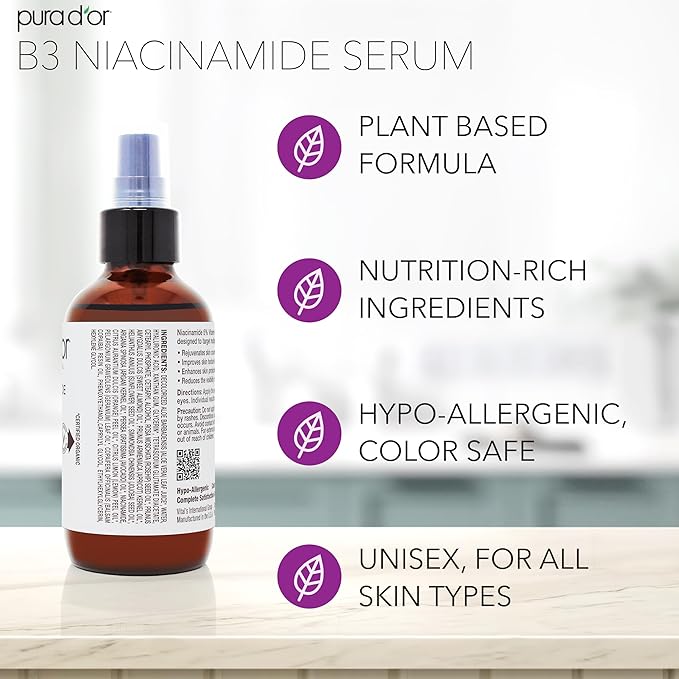 PURA D'OR B3 Niacinamide Advanced Facial Serum (3.3oz x3 = 9.9oz) Skin Care Formula with Retinol For Wrinkles, Hydration & Complexion - All Skin Types, Hypoallergenic - Women & Men-Velvo Beauty