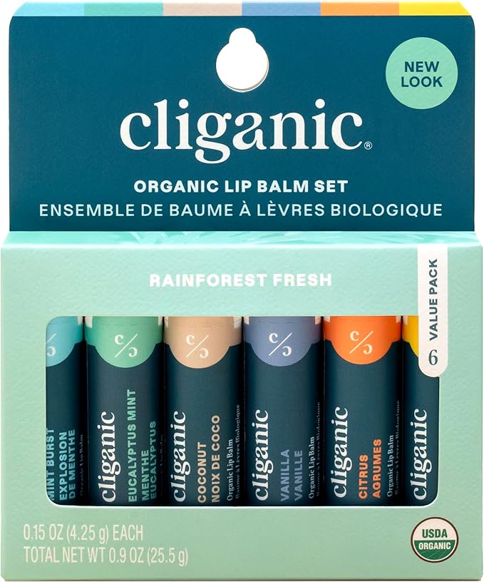 Cliganic USDA Organic Lip Balm Set - 6 Flavors - 100% Natural Moisturizer for Cracked & Dry Lips (Packaging May Vary)-Velvo Beauty