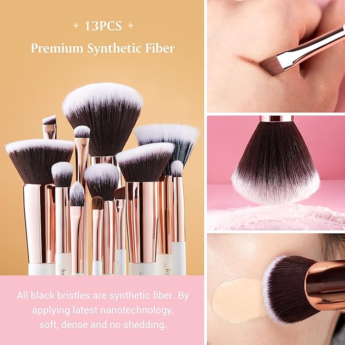 Jessup Brand 25pcs Professional Makeup Brush set Beauty Cosmetic Foundation Power Blushes eyelashes Lipstick Natural-Synthetic Hair Brushes set (Pearl White/Rose Gold)-Velvo Beauty