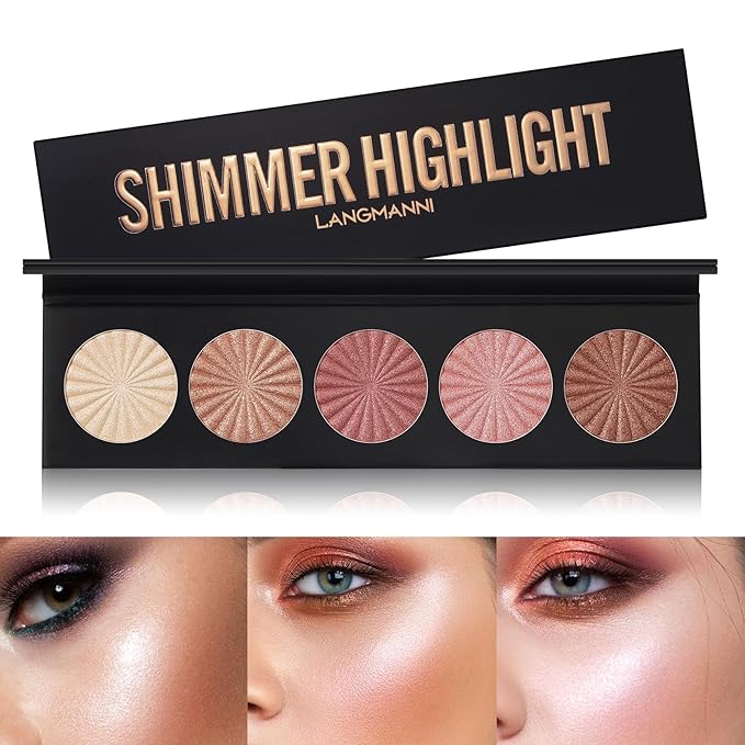 Highlighter Powder Palette, 5 Colors Makeup Palette Contour Palette Eyeshadow Makeup Kit Waterproof Long Lasting Brilliant Lighten Skin Color Professional Versatile Face Shading Set(1, brown, Large)-Velvo Beauty