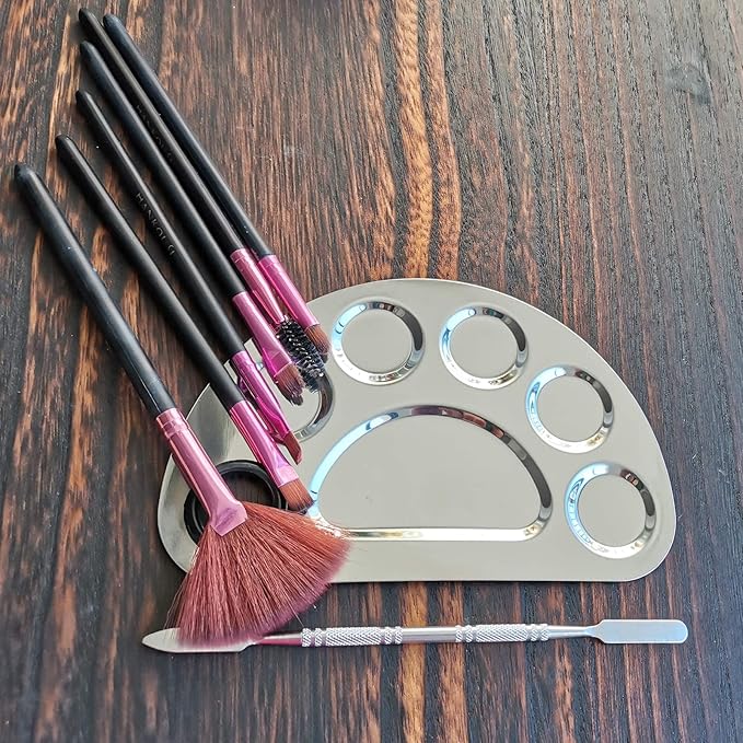 Makeup Palette Stainless Steel Cosmetic Palette 6-well with Spatula Tool for Nail Art Eye Shadow Mixing Foundation Painting Artist Mini Mixing Metal Palette Silver 4.9x3.3inch-Velvo Beauty