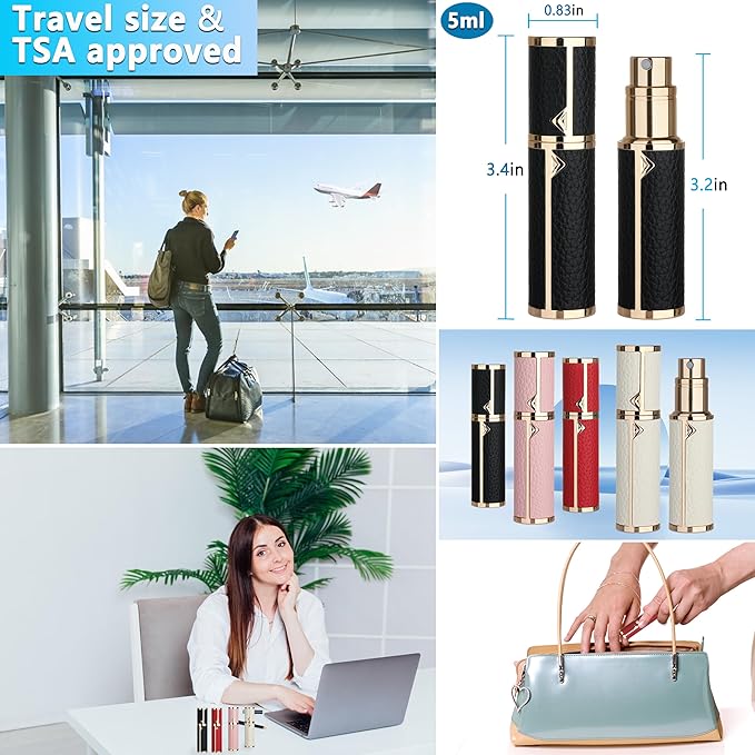 Refillable Travel Perfume Atomizer Bottle - 5ml Luxury Pocket Perfume Dispenser Pump, Travel Perfume Atomiser, Cologne Dispenser, Portable Size Sprayer Bottle for Traveling (Black)-Velvo Beauty