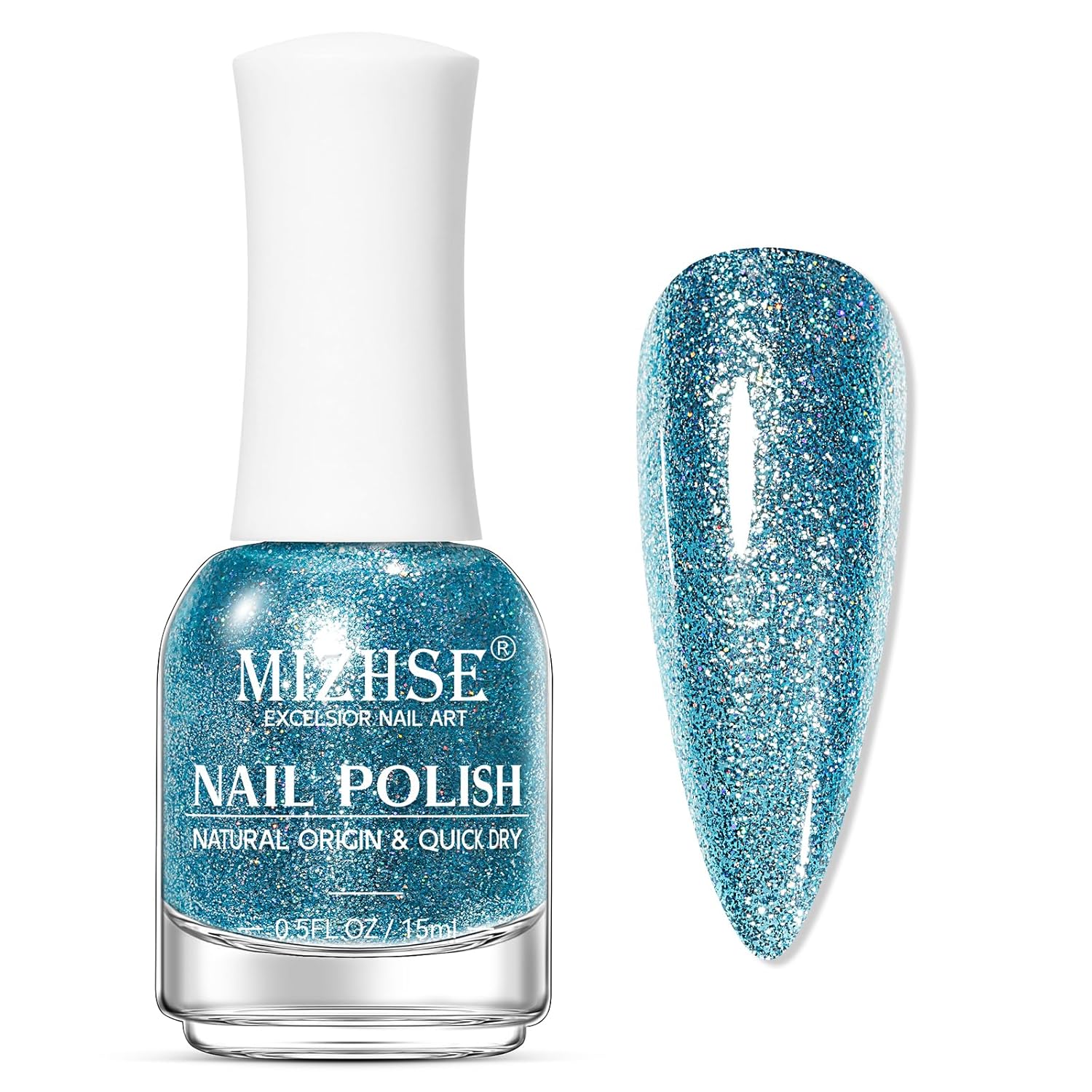 MIZHSE Quick Dry Glitter Blue Nail Polish, Fast Drying Nail Polish, 15ml High Glossy Sparkly Shiny Shimmer Nail Lacquer Nail Art Salon Manicure Home-Velvo Beauty